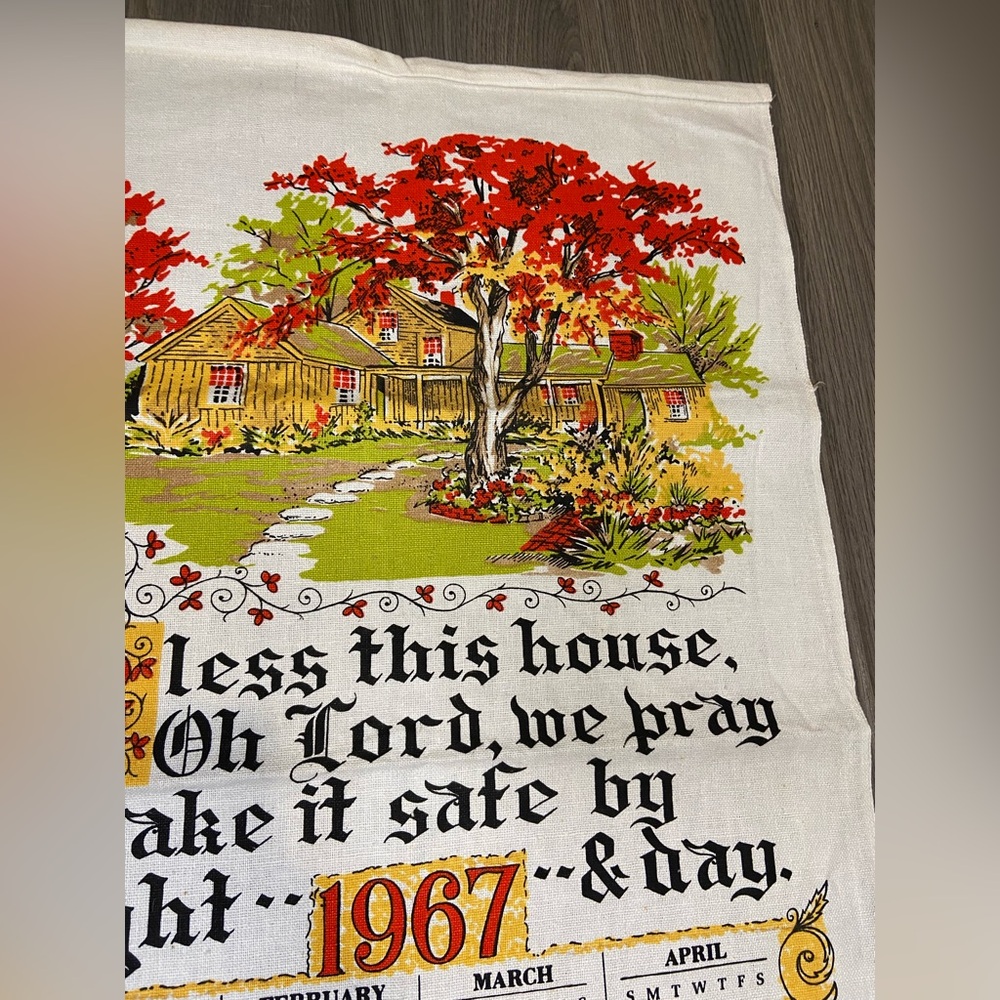 Vintage 1967 Linen Calendar Tea Towel - Picture 2 of 6